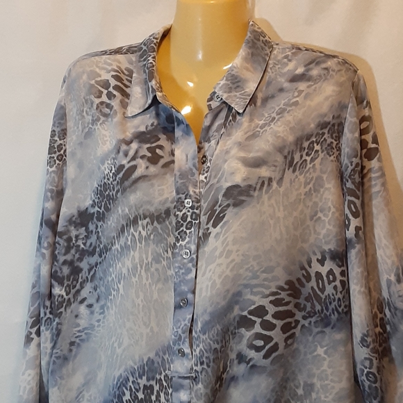 Chico's Womens Large Top Cool Ocelet Jody Blue Print Popover Tunic - Picture 4 of 10